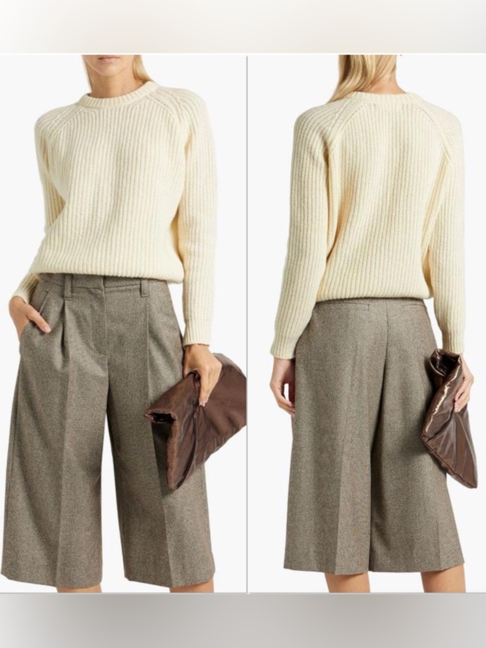 &Daughter ecru merino wool and cashmere crew neck raglan sleeve sweater